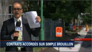 "Contrats accordés sur simple brouillon" à Outremont. Un reportage d'Yves Poirier de TVA Nouvelles.
